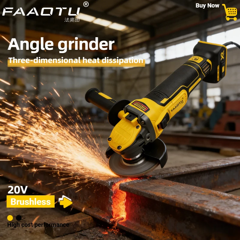 FAAOTU DCG409 20V Cordless Brushless Angle Grinder - Portable Cutting & Polishing Tool Compatible with DW Battery