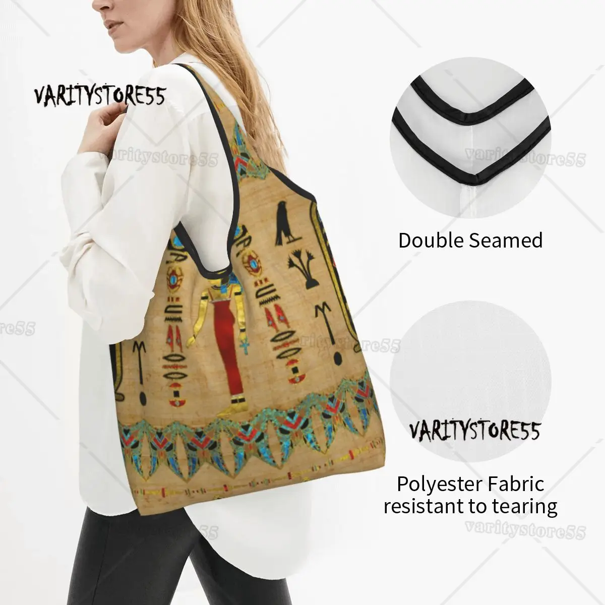 Fashion Printing Egyptian Mut Symbol Shopping Tote Bag Portable Shoulder Shopper Ancient Egypt Handbag