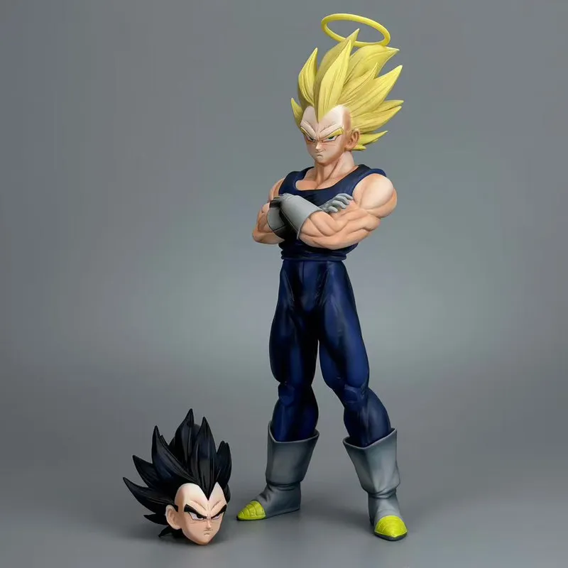 

Фигурка Вегеты из Dragon Ball Z с двумя сменными головами, суперсайян, с ореолом и перекрещенными руками, украшение для рабочего стола, аниме-атрибутика