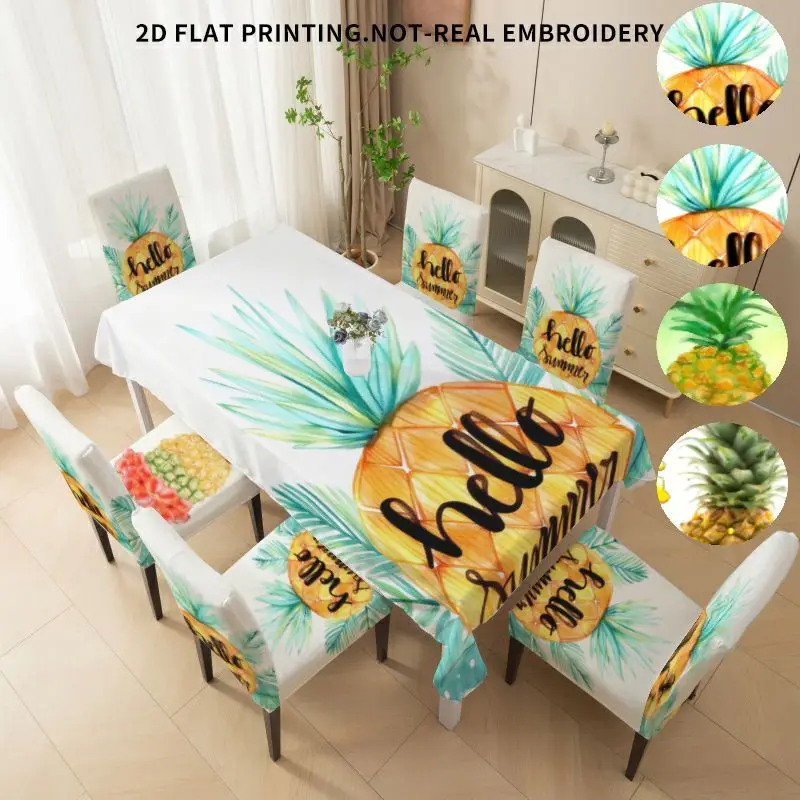 Elastic High Back Dining Chair Cover 2D Flat Tropical Style Pineapple Pattern
