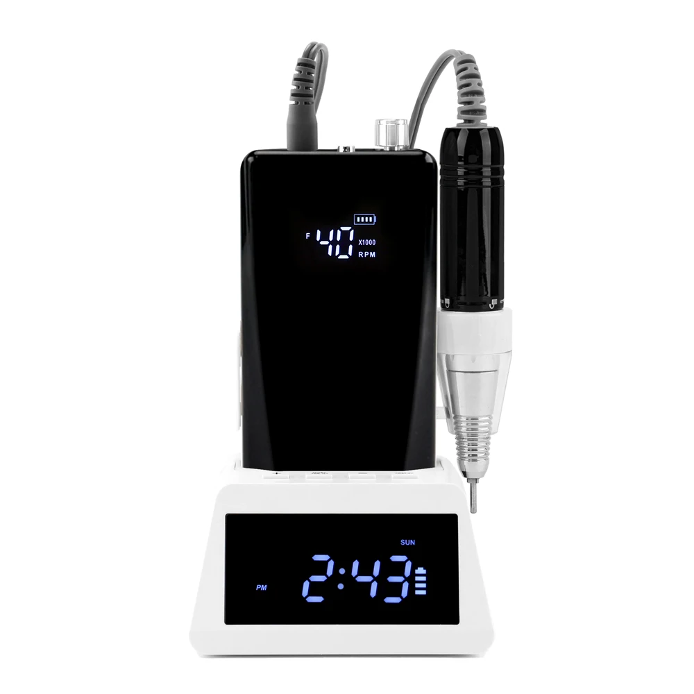 45W Szczotka węglowa do paznokci Narzędzie do zdobienia paznokci Profesjonalna wiertarka do paznokci 40000RPM Efile z Power Bank Clock Base Station