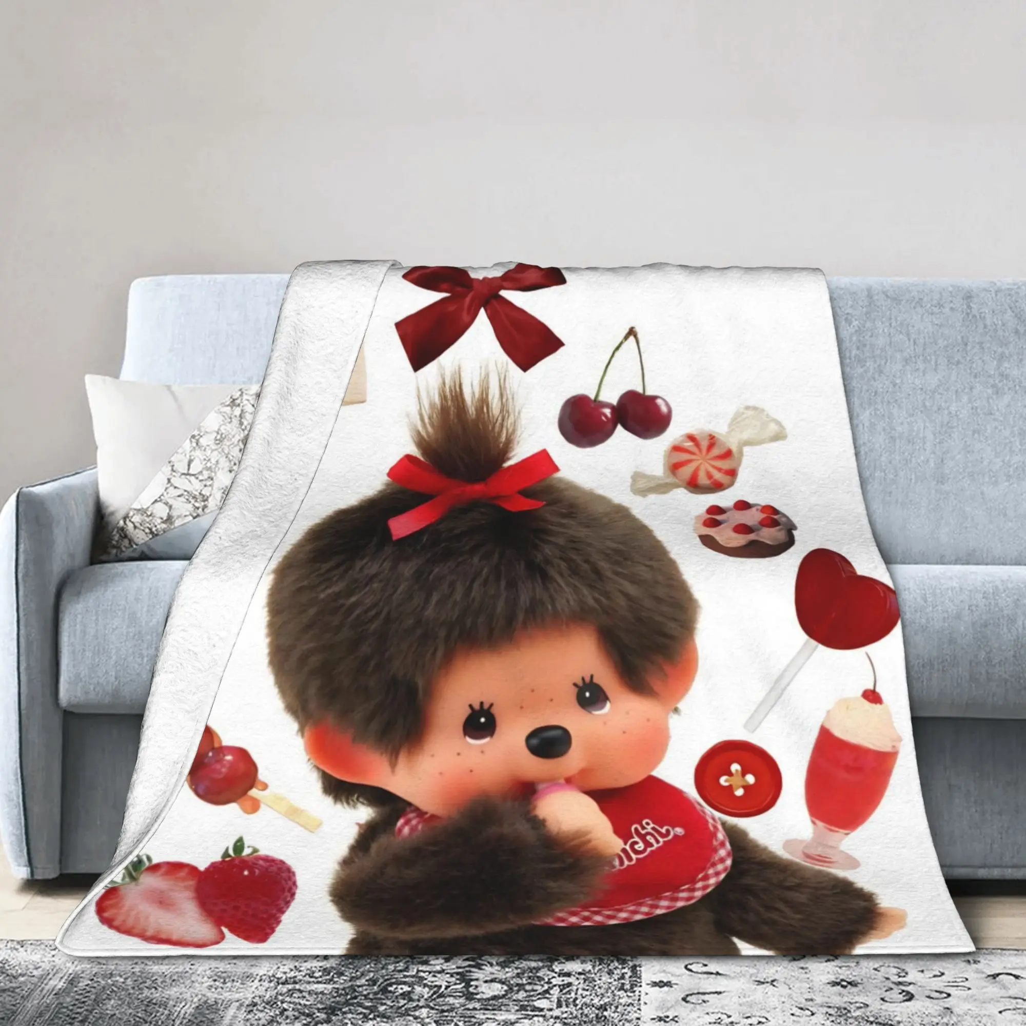 

Одеяло для пары Monchhichis Kun Chan, милое флисовое одеяло с героями мультфильмов, дорожное одеяло с изображением самолета, легкое покрывало, дышащее