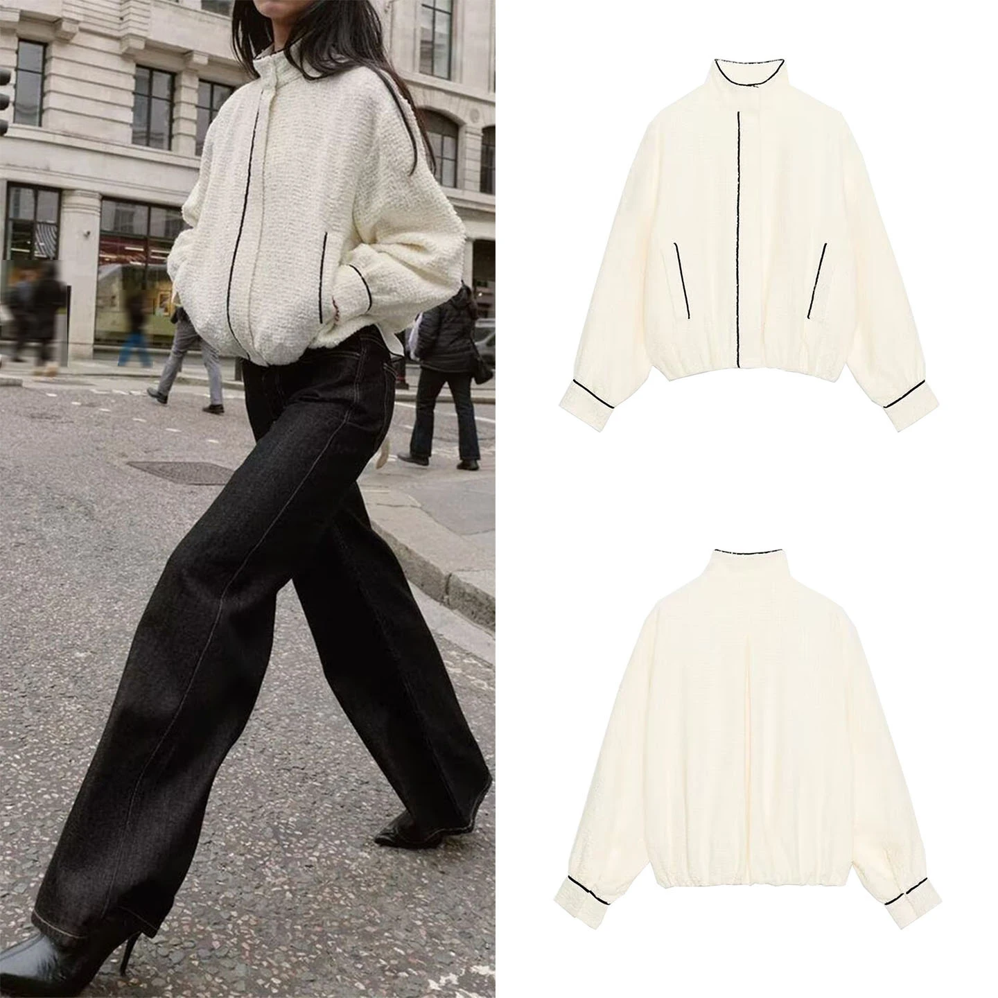 

Z 2025 New Faion Personali Color Blo Pilot Jaet Women's Casual Loose Fit Zipper Closure Long Sve ort Coat