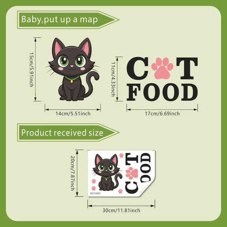 Adorable Black Cat Wall Decals English Stickers for Trash Can Home Decor Living Room Bedroom Cat Food Bucket Decoration