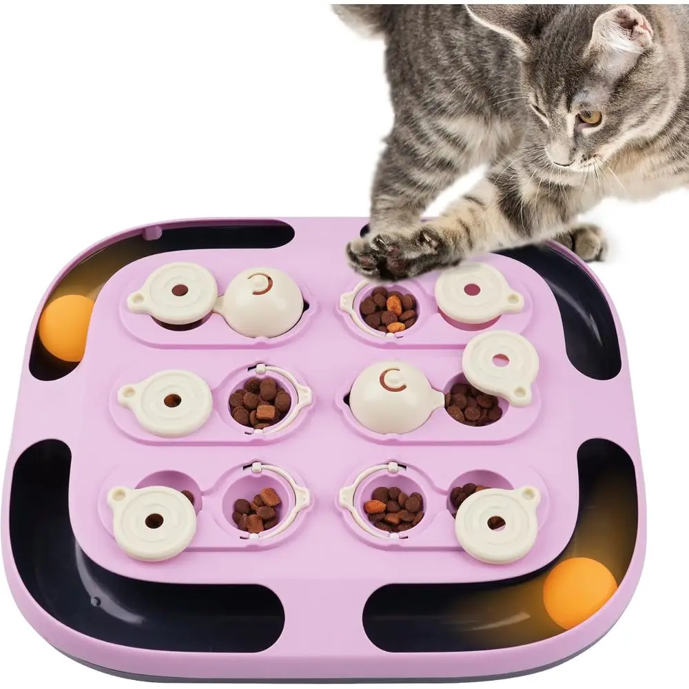 Interactive Cat Toys with Track Ball, Mental Stimulation Puzzle Games Food Dispenser, Physical Exercise Slow Feeder Enrichment T