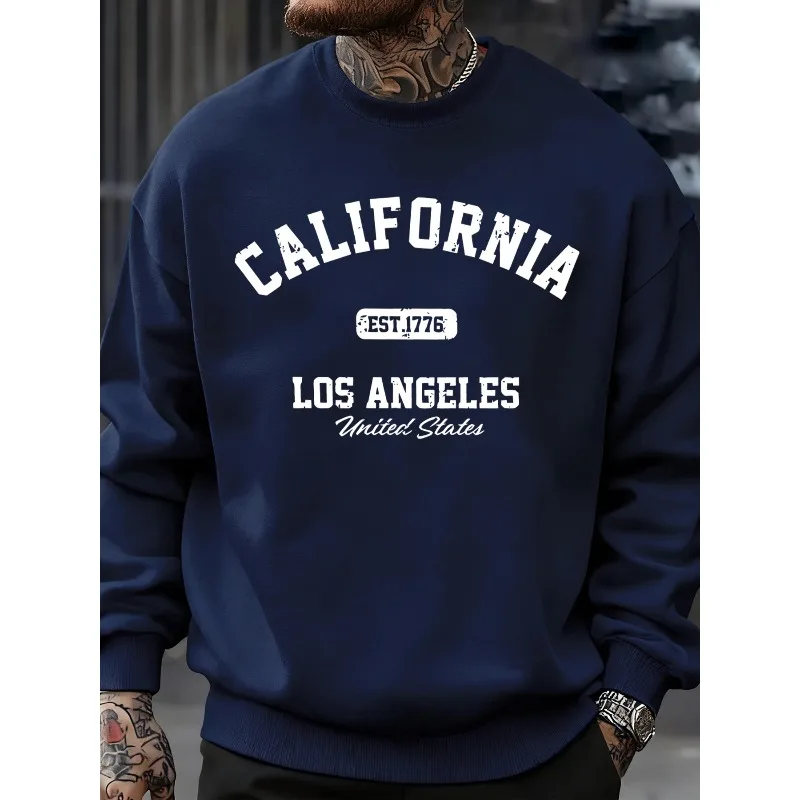 Sudadera con Estampado de Los Ángeles, California, para Hombre, Estilo Urbano Informal, Deportiva, Otoñal, Oversize, Cuello Redondo, Felpa