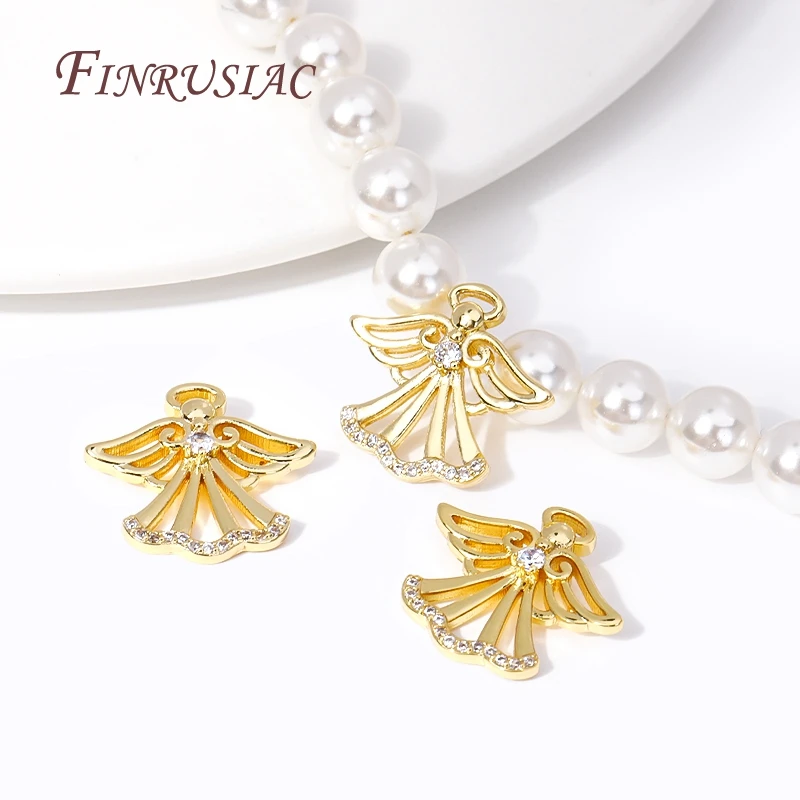 Trendy Angel Charms Pendant 18K Gold Plated Inlaid Zircon Charms For Necklace Making Findings Accessories DIY Handmade Jewelry