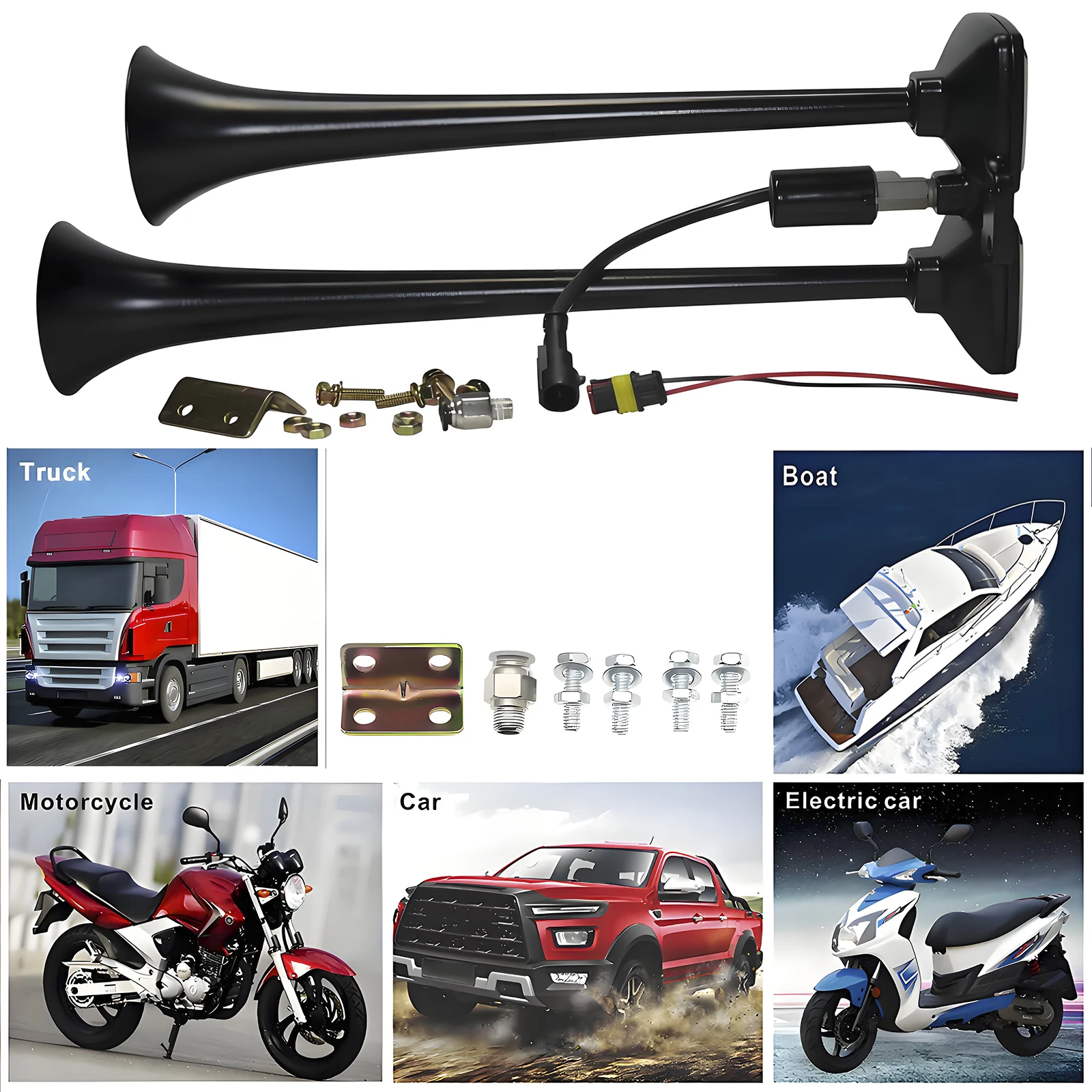 

Universal Dual Air Horn Trumpet Super Loud Car Air Horn Train Auto Truck Boat Horn For Auto Sound Signal 12V/24V