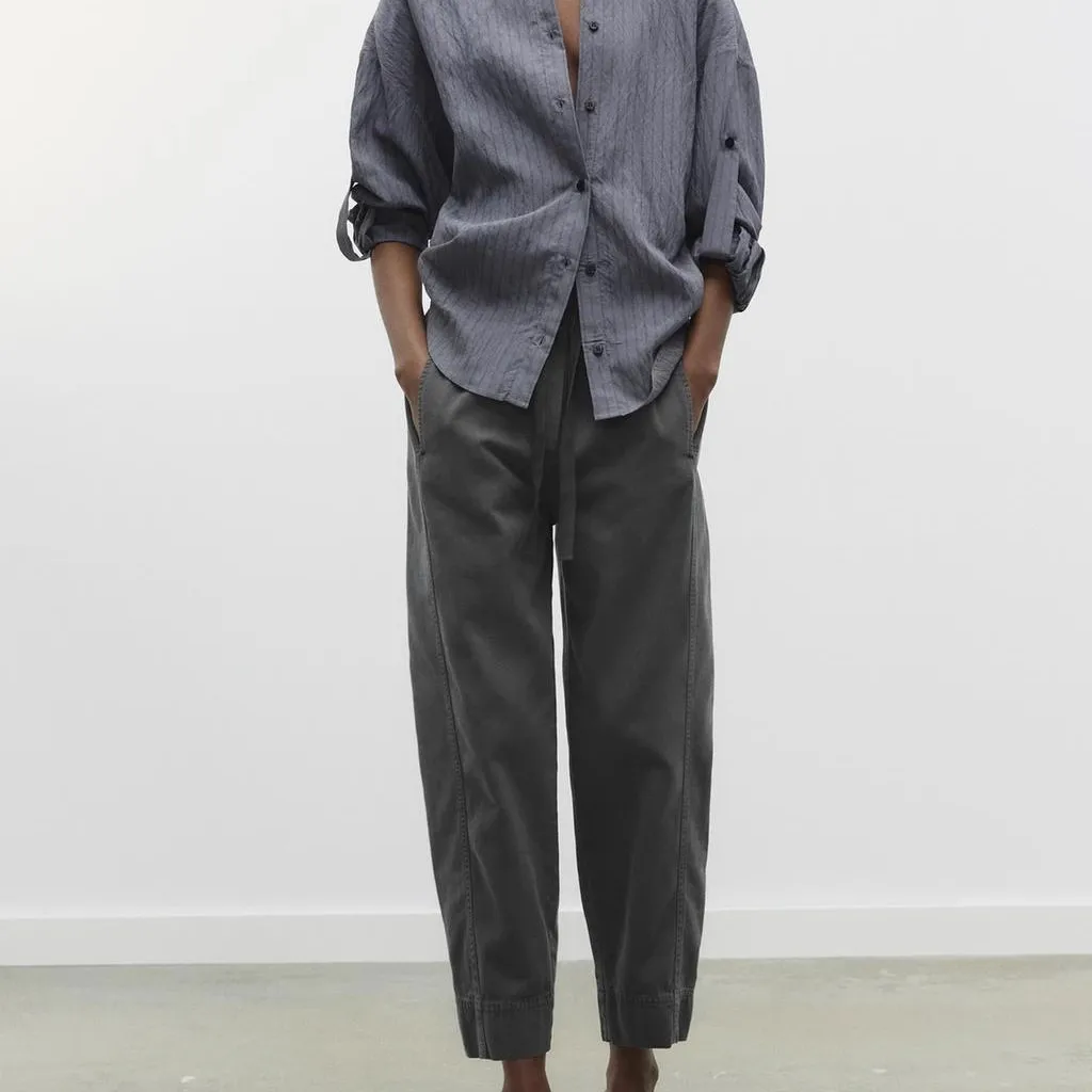 New 2025 Women's High Waist Straight Leg Cotton Comfortable Elastic Waist Long Pants ket Detail Korean Sle Casual Trousers