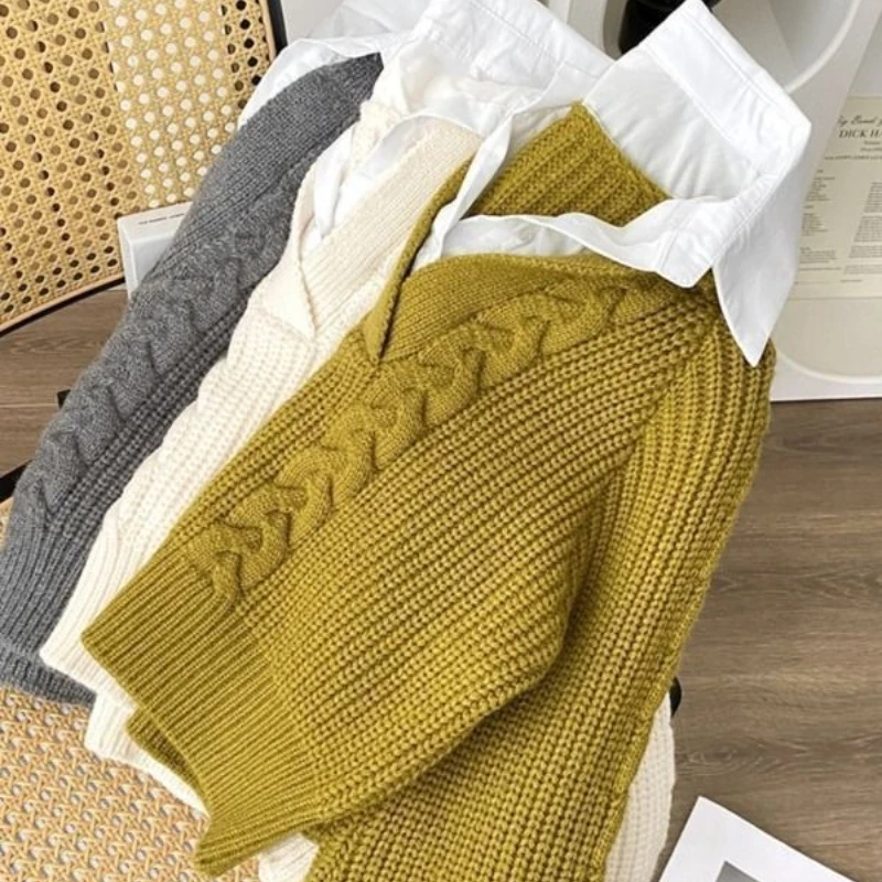 Otoño e Invierno moda nuevo suéter de mujer diseño elegante sentido de gama alta falso dos piezas grueso cálido Sudadera con capucha de punto