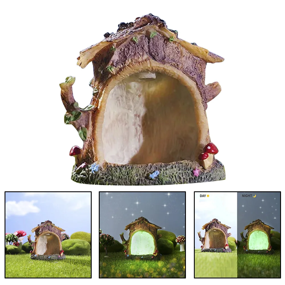 

Glowing Mini Tree House Micro Landscape Tree Hole Statue Desk Decoration Pastoral Tree Stump Figurines Desk Decoration