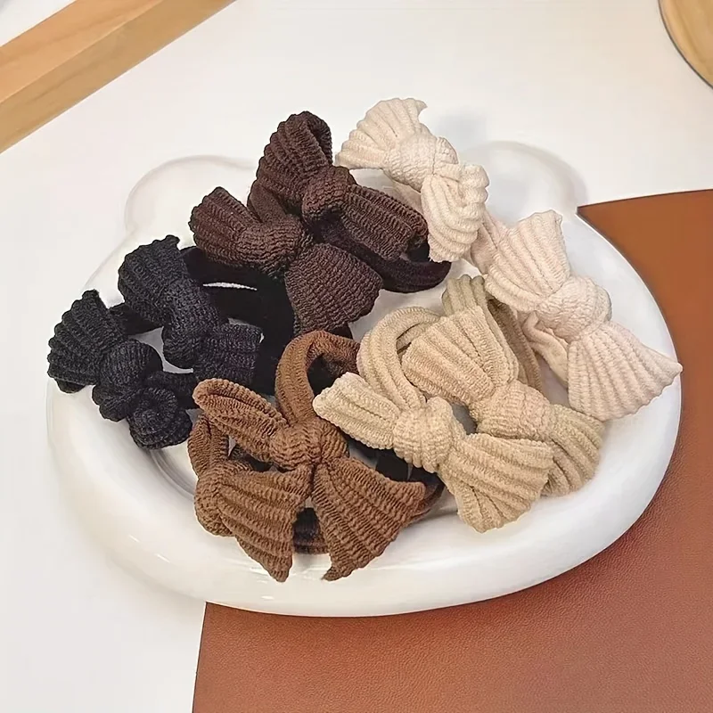 Minimalistische, einfarbige Haargummis mit Schleifenmuster, süßer Stil, hohe Elastizität, zum Befestigen von Pferdeschwänzen, Haaraccessoires für Damen. – Detail 1