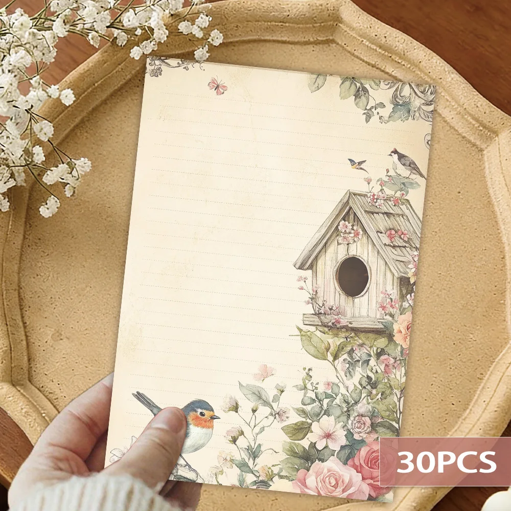 30 feuilles de papier à lettres B5 à motifs floraux vintage, ligné, sans colle, parfait pour les carnets, les mémos et les autocollants