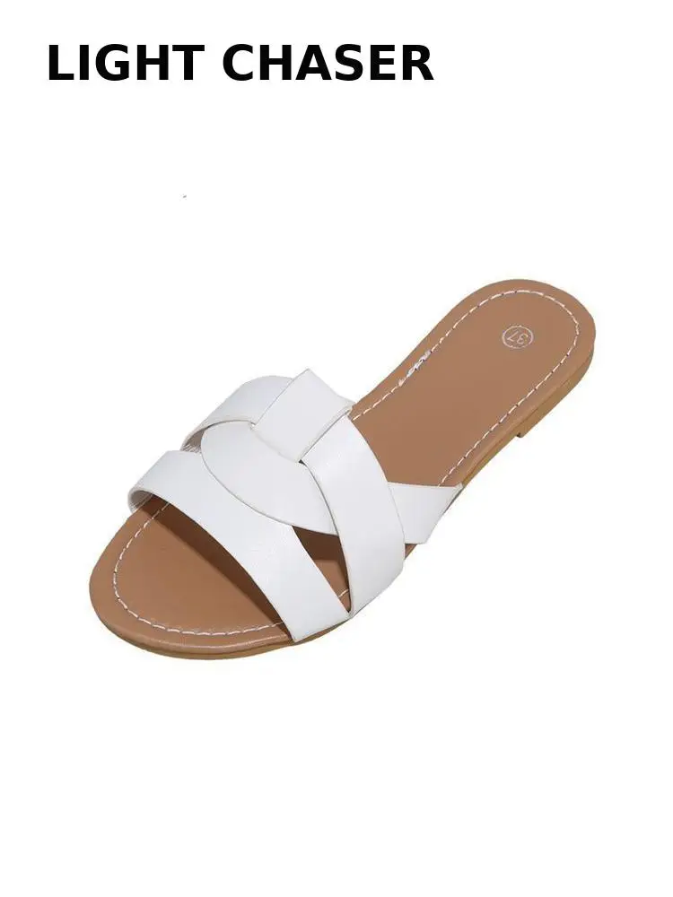 Woman Flat Slippers Summer 2022 New Stylish Pleated Sandals For Women Casual Flip Flops Pure Color Women's Shoes Large Size 42