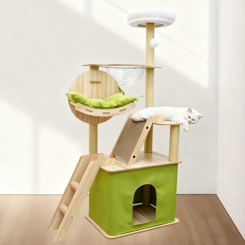 

Large Solid Wood Cat Tree with Condo & Scratching Posts Multi-Level Activity Center for Indoor Cats
