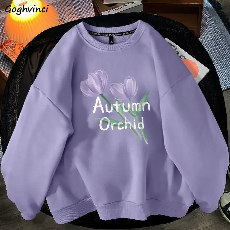 

Толстовки без шляпы, женские толстовки с круглым вырезом, свободный принт, простой шикарный Ulzzang, повседневная модная верхняя одежда, уличная новая нежная универсальная зимняя одежда