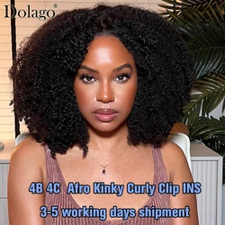 Dolago-Extensions de cheveux brésiliens 100% naturels Remy, cheveux humains crépus bouclés, afro, 4B 4C, noir naturel, avec clip