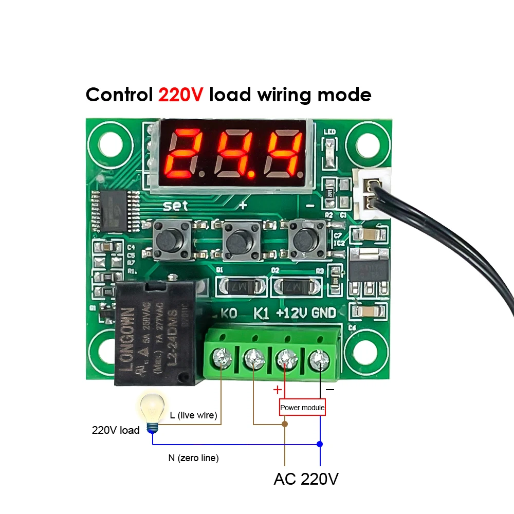 Termostato de temperatura fría W1209 DC 5V 12V 24V, controlador de interruptor de Control de temperatura, termómetro, Sensor NTC