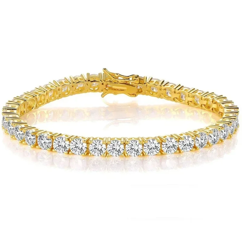 

18K Gold Plated 3mm 4mm Tennis Bracelet Full Diamond 925 Silver Plated 18k Wedding Party Jewelry Bracelets for Women Man