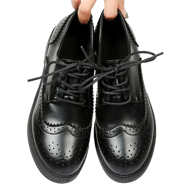 2023 Autumn Women Oxford Flats Shapes Brogue Leather Full Black Office Outsole Mole Female Ballet Derby Shoes Ladies Work shoes