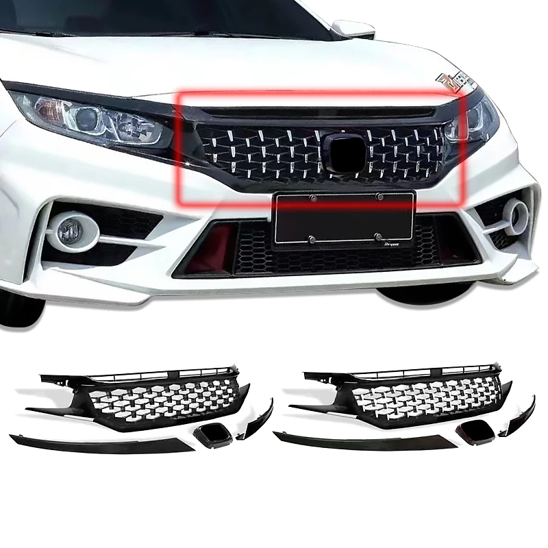 

For Honda Civic 2016-2019 Diamond Grille Bumper Facelift Body Kit Car Front Grill Racing Auto Replacement Accessories