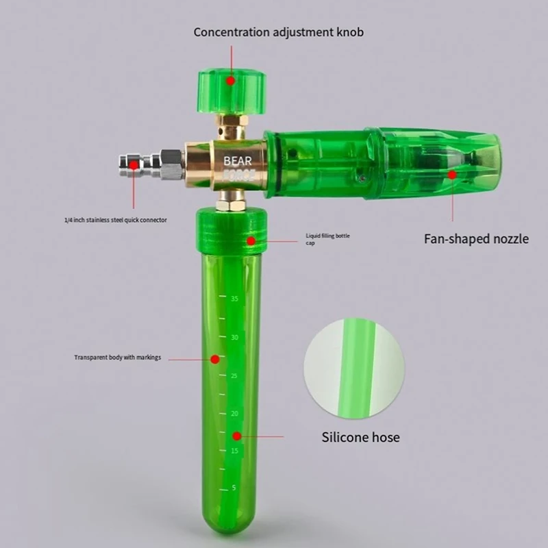 A03F Pressure Mini Foam Cannon Pro 1/4 Quick Connector Car Wash Soap Dispenser Thick Foam Green 35ml