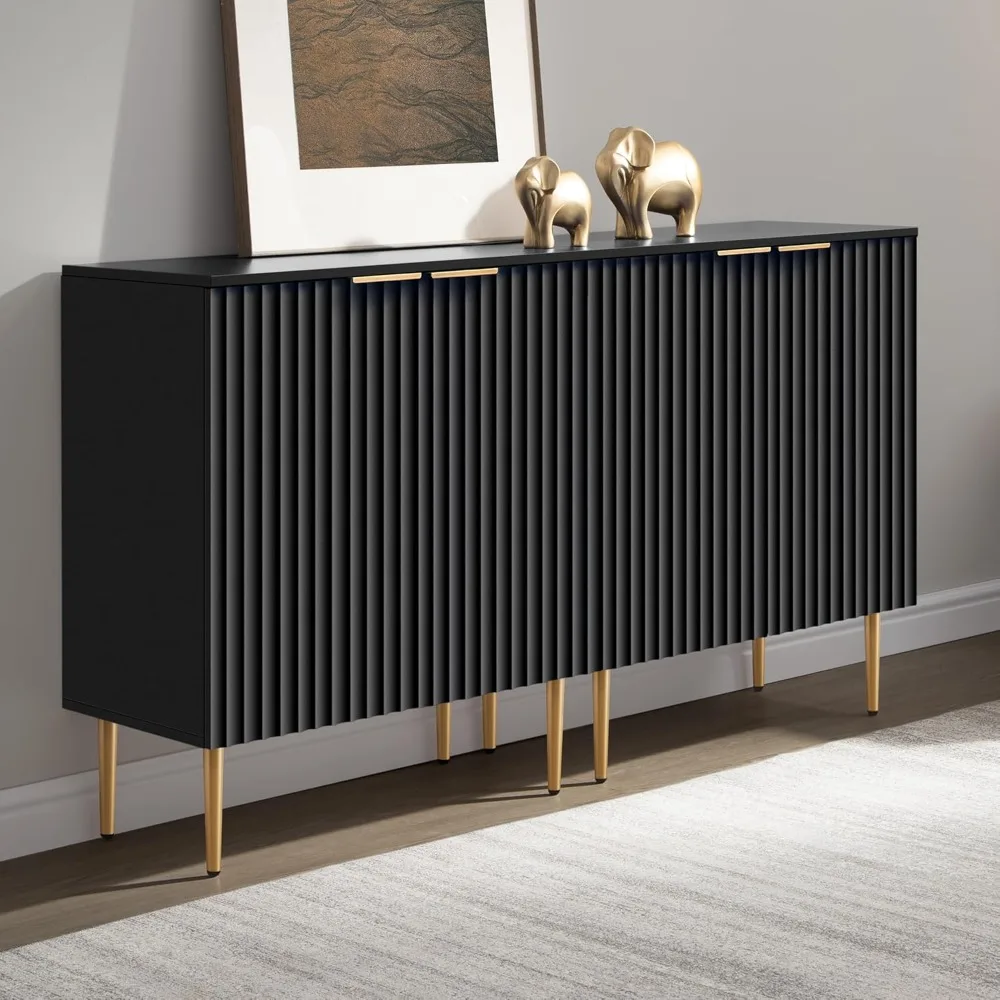 

57 Modern Sideboard Buffet Cabinet - Elegant Storage Credenza with 4 Doors & Adjustable Shelf, Space-Saving Console Coff