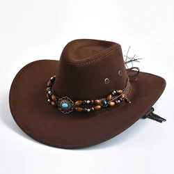 Vintage Big-edge Western Cowboy Hats for Men Women Artificial Suede Gentleman Cowgirl Jazz Hat Sombrero Hombre Cap