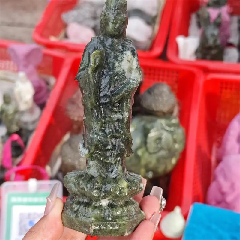 

Natural Jasper Quartz Guanyin Statue Carving Reiki Healing Fengshui Stone DIY Holiday Crafts Gifts 1PCS