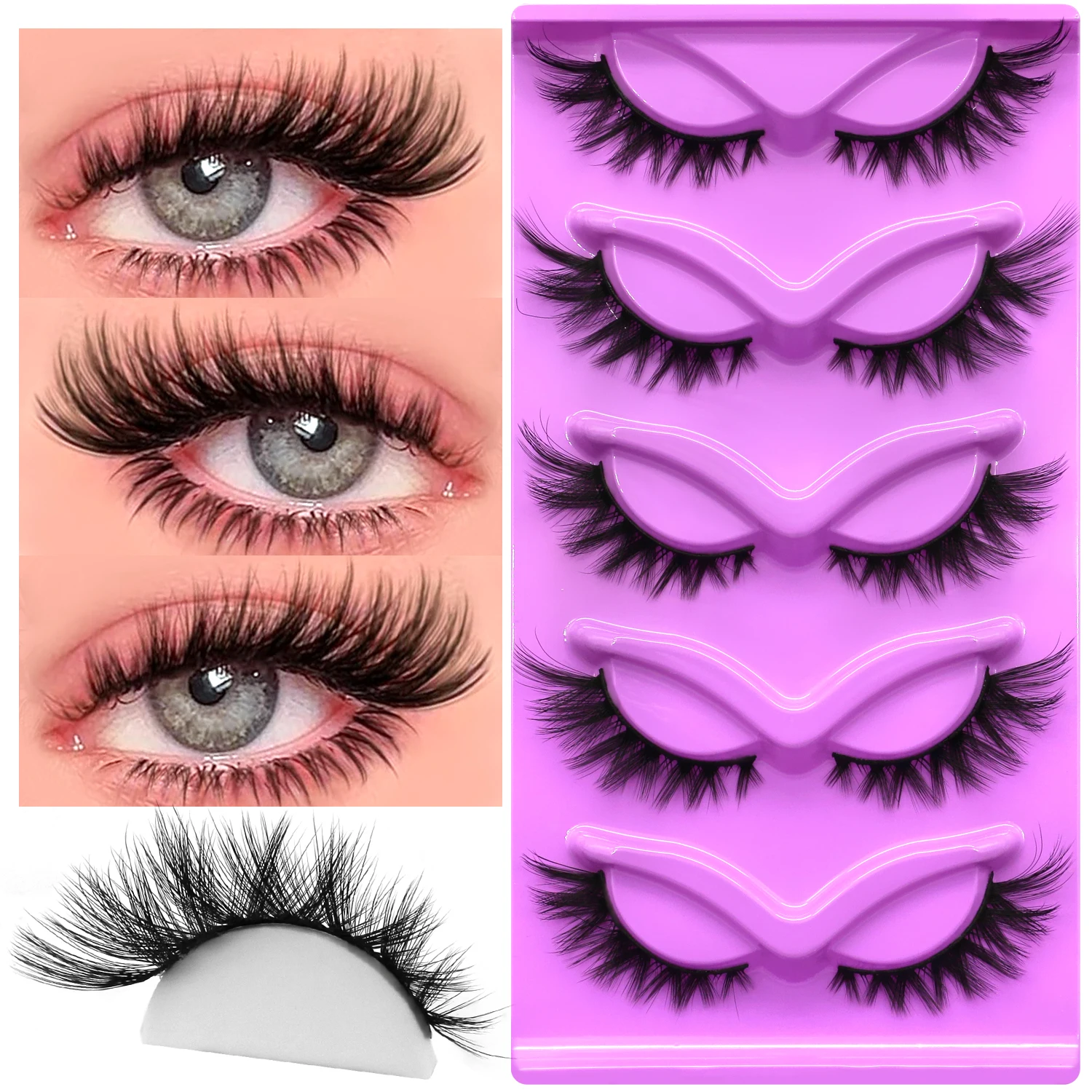 Lasvirey 고양이 눈 속눈썹 푹신한 속눈썹 8D 두꺼운 볼륨 가짜 속눈썹 드라마틱 스트립 가짜 밍크 속눈썹 날개 달린 끝 확장용