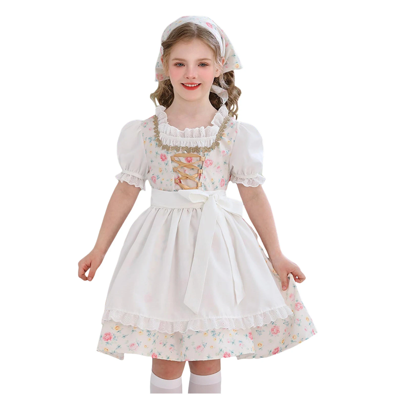 

Пасхальное платье для девочек, комплект из 3 предметов, платье-дирндль с традиционной блузкой и фартуком, традиционное современное баварское платье для девочек 7, 8 лет