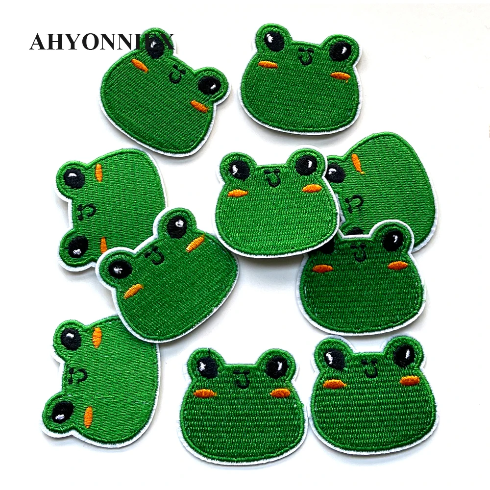 AHYONNEIX 10 Pieces Wholesale Cartoon Green Frog Clothing Stickers For Kids\' Clothes Decoration DIY Patches