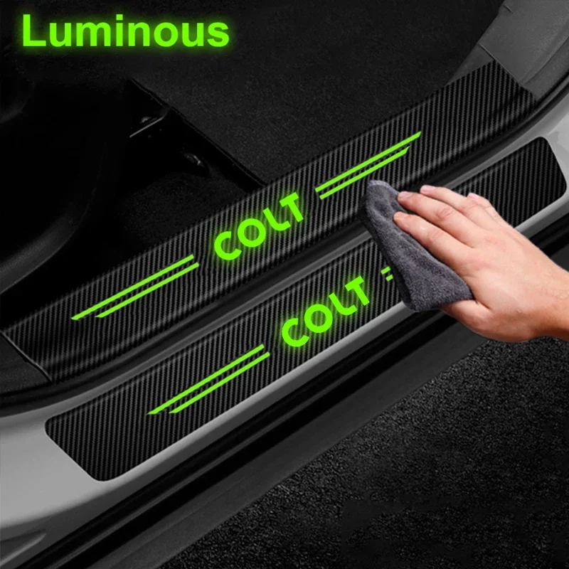 Luminous Car Door Threshold Strip Sill Scuff Plate Decals for Colt Logo Protector Stickers Carbon Fiber  Film