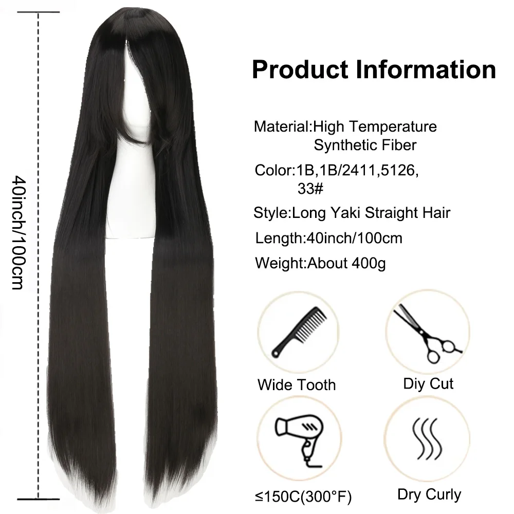 0in Brown Black Cosplay Wig for Women Synthetic Hair Straight Costume Wig with Bangs Anime Cosplay Wig for Festival Halloween