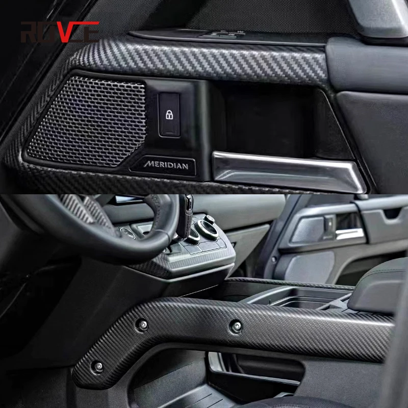 ROVCE Car Center Console Air Conditioning Frame Steering Wheel Cover For Land Rover Defender 90 110  2020-2024 Dry Carbon Fiber