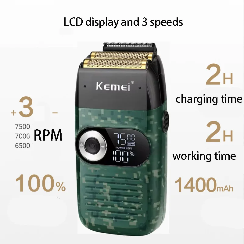 Kemei KM-2026/2027 Original Multi-functional 2 In 1 Electric Shaver Rechargeable LCD Digital Display Reciprocating Razor For Men