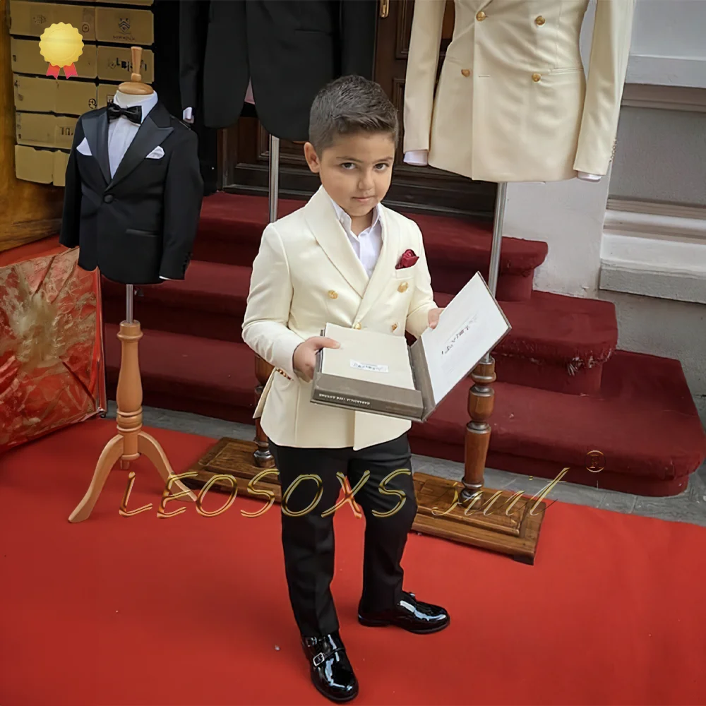 Boy's Double-Breasted Suit and Trousers Set, Suitable for Ages 3-16, Customized Tailcoat Ensemble for Wedding Formalwear