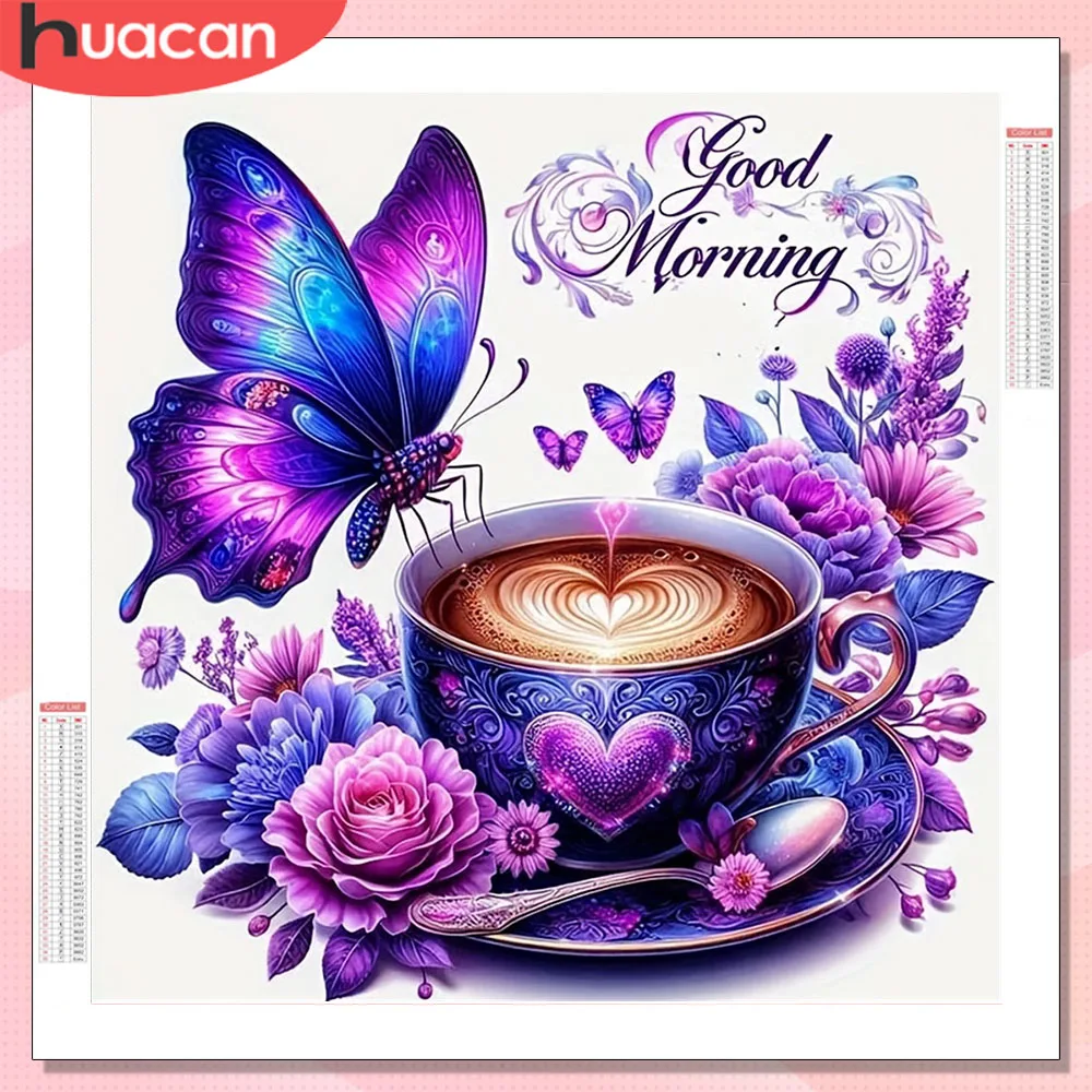 HUACAN Diamant-Malerei Kaffeetasse Landschaft Strass Diamant-Mosaik Schmetterling Rose Blume Komplettset 5D DIY Wanddekoration