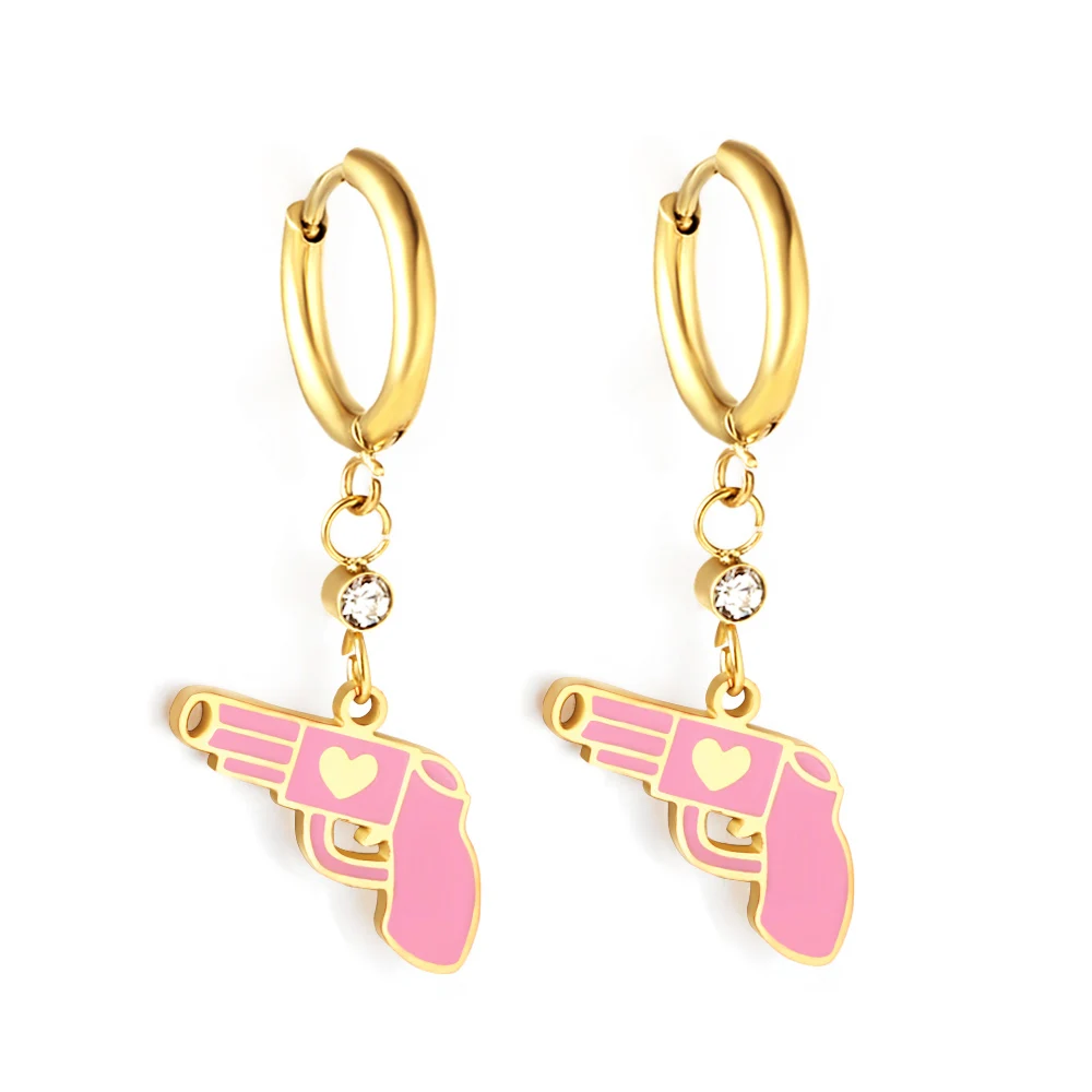 LUXUSTEEL Golden Animal Style Women's Hoop Earrings Stainless Steel Earring Panda Dinosaur Elephant Frog Drop Ear Ring Jewelry view 2