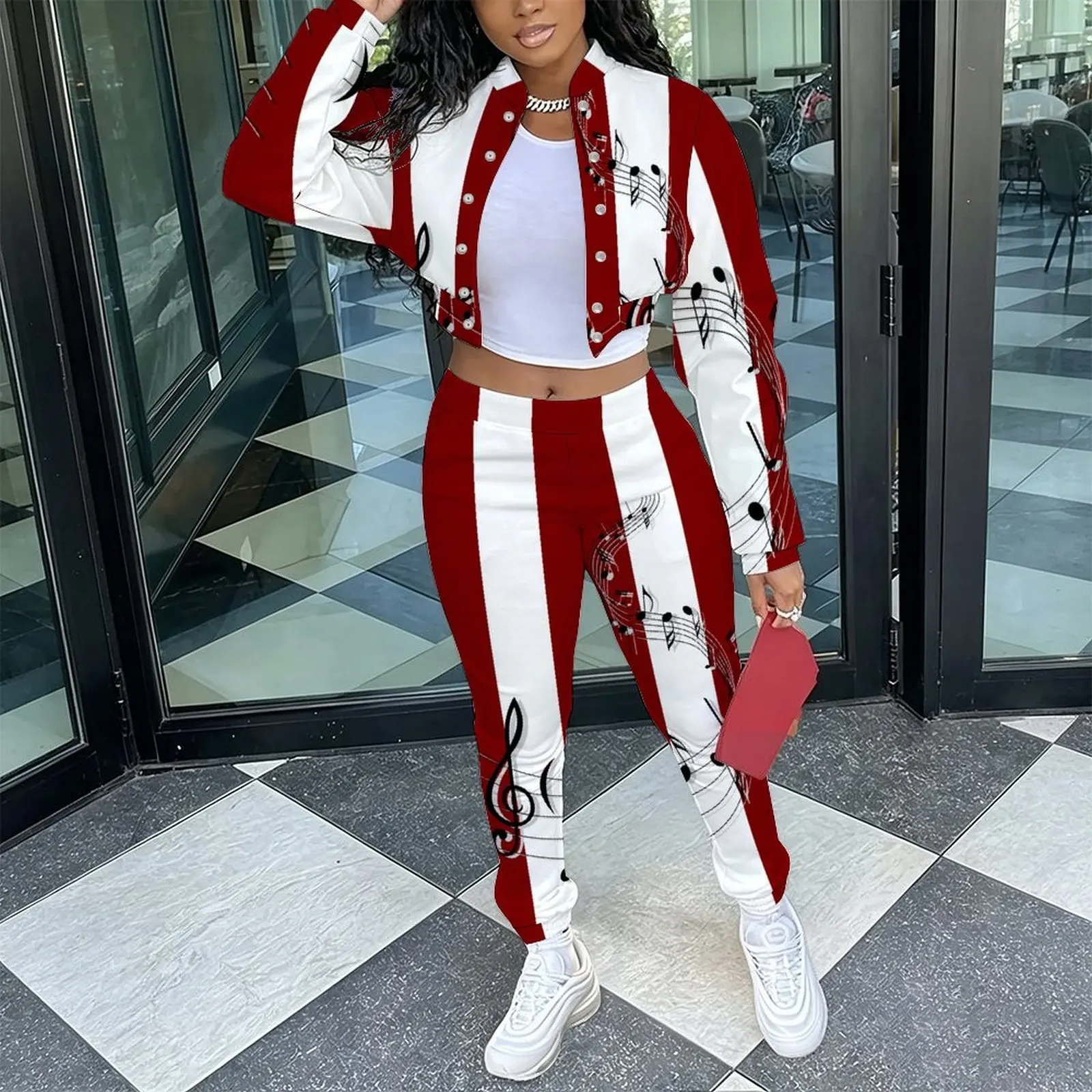 Women's Retro Fashion 2 Piece  Elegant Stand Collar Long Sleeve Jacket Casual Everyday Commuting Sport Pants