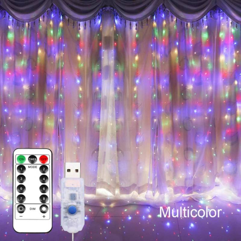 

LED Curtain String Lights USB Plug 8 Lighting Modes Indoor Fairy Lights Decor Wedding Party Bedroom Window Wall Night Light