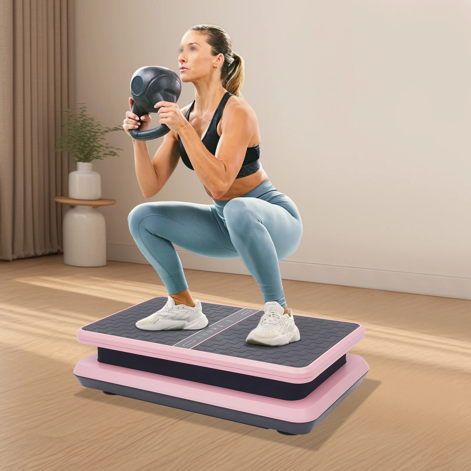 Vertical Vibration Plate Machine 330LBS Capacity Whole Body Workout Fitness Equipment w/ Remote Control & Resistance Bands