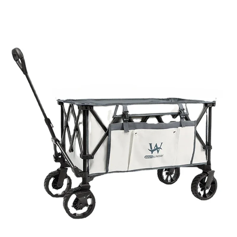 Portable Cart Organizer Large Campsite Handcart with Wheels Picnic Table Board Camper Storage Car Hiking Supplies