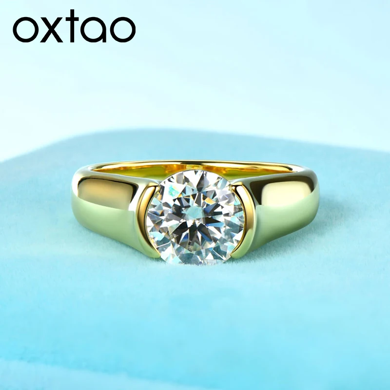 OXTAO Zertifizierter großer Moissanit-Ehering für Paare, 14 Karat Gold gefüllter Schmuck für Damen und Herren, 1 Karat Verlobungsring, Jubiläumsring