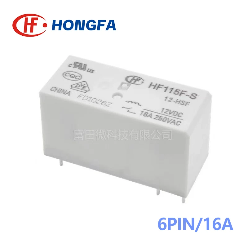 1Pcs HONGFA Relay HF115F-S-5-HSF HF115F-S-12-HSF HF115F-S-24-HSF 6Pin 16A 5V 12V 24V Power Relay