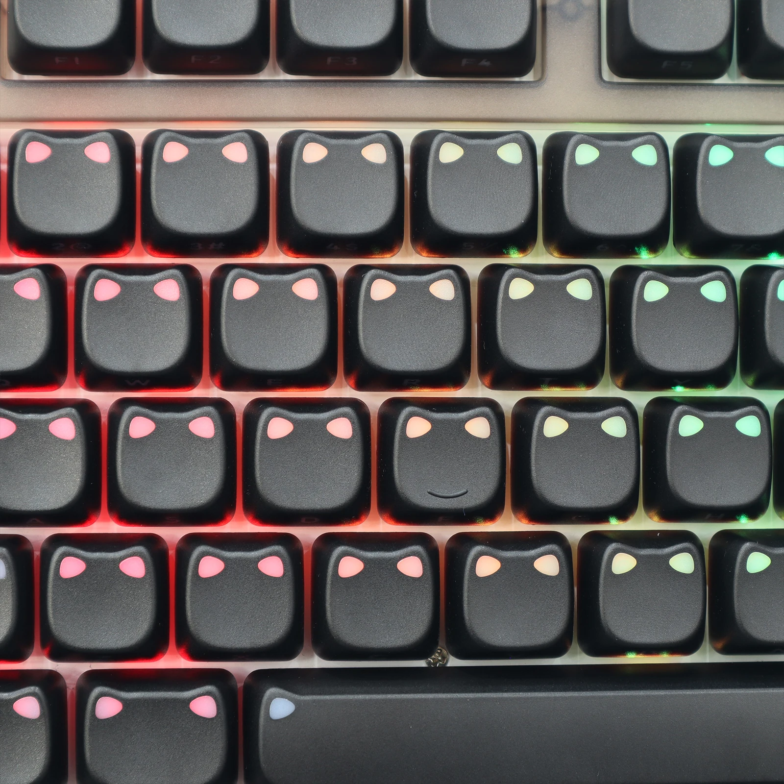 Black Double Shot PBT Keycaps Cute Cat Ear Side Printed RGB Backlit Keycap MAO Profile for Cherry MX Switches Gaming Keyboard