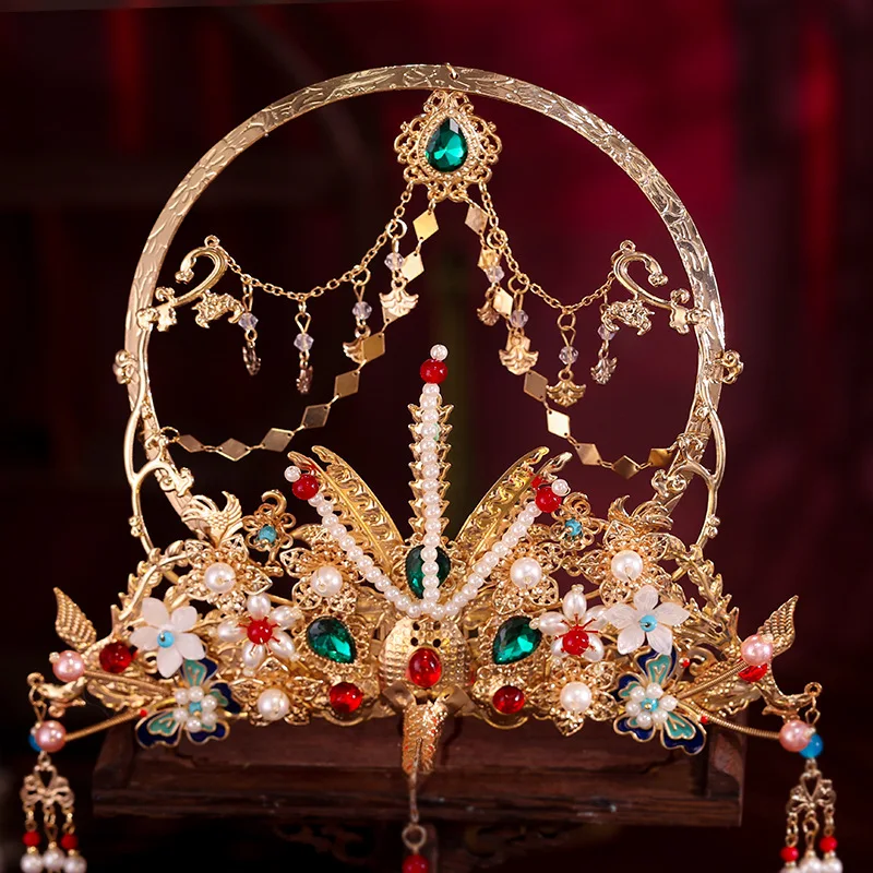 Himstory Tang Style Dunhuang FLy Saint Halo Retro Fairy Hair Accessories Handmade Aperture Dance Stage Phoenix Head Crown