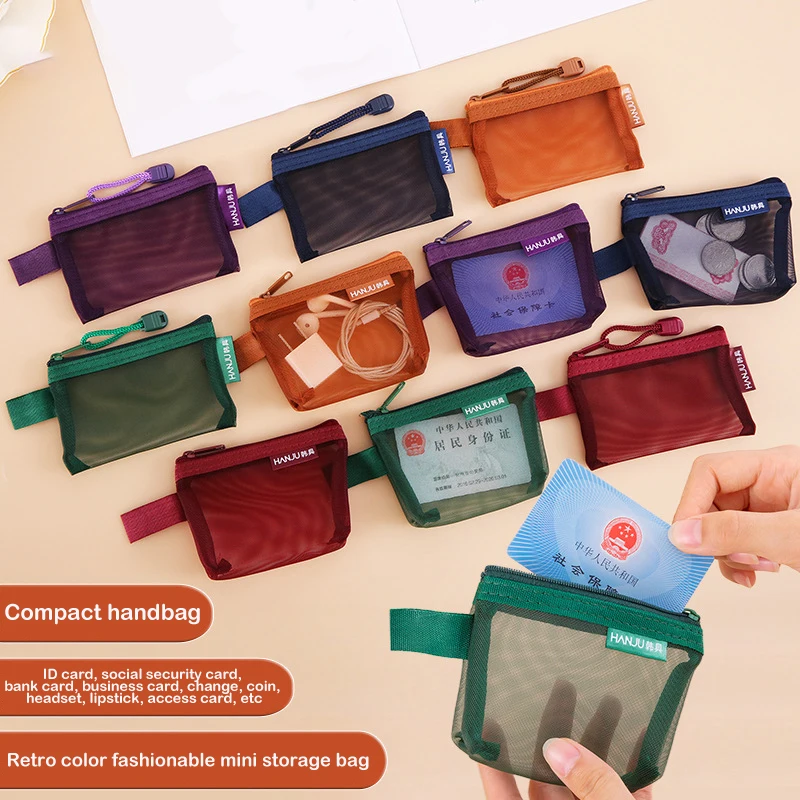 

Retro Transparent Mesh Zipper Coin Bag ID Bank Card Organizer Pouch Portable Key Earphone Data Cable Charger Storage Bag