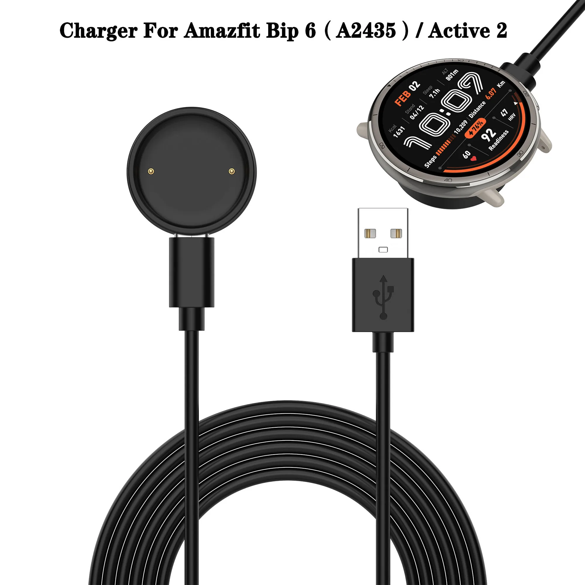 Carregador USB de 100cm para Huami Amazfit Bip 6/Active 2, Base de Carregamento para Smartwatch, Cabo Magnético de Substituição