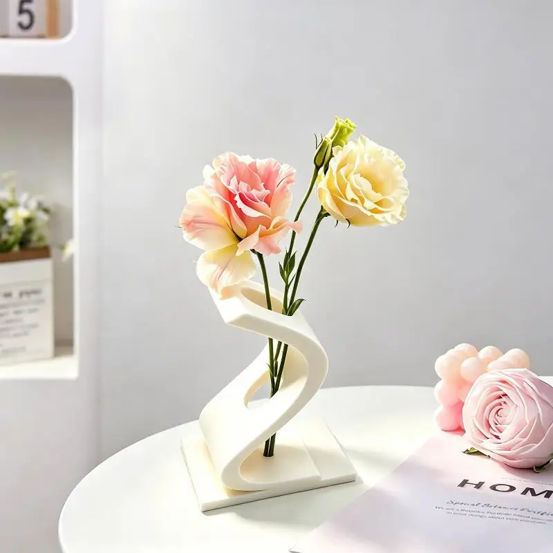 Modern Matte Spiral Flower Vase Unique Abstract Geometric Design For Tabletop Home Office Bedroom Decor